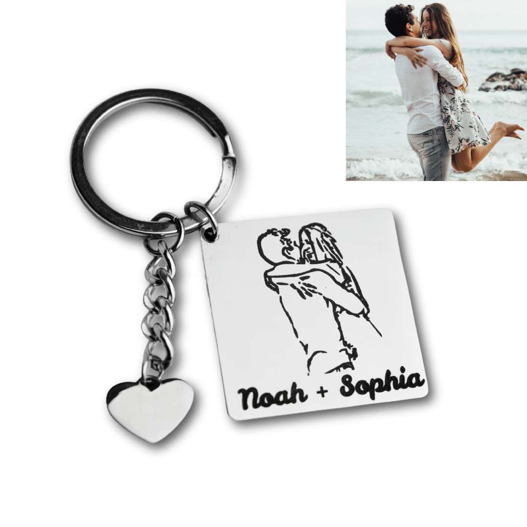 Llavero Cuadrado Personalizado con Foto de Pareja Grabada