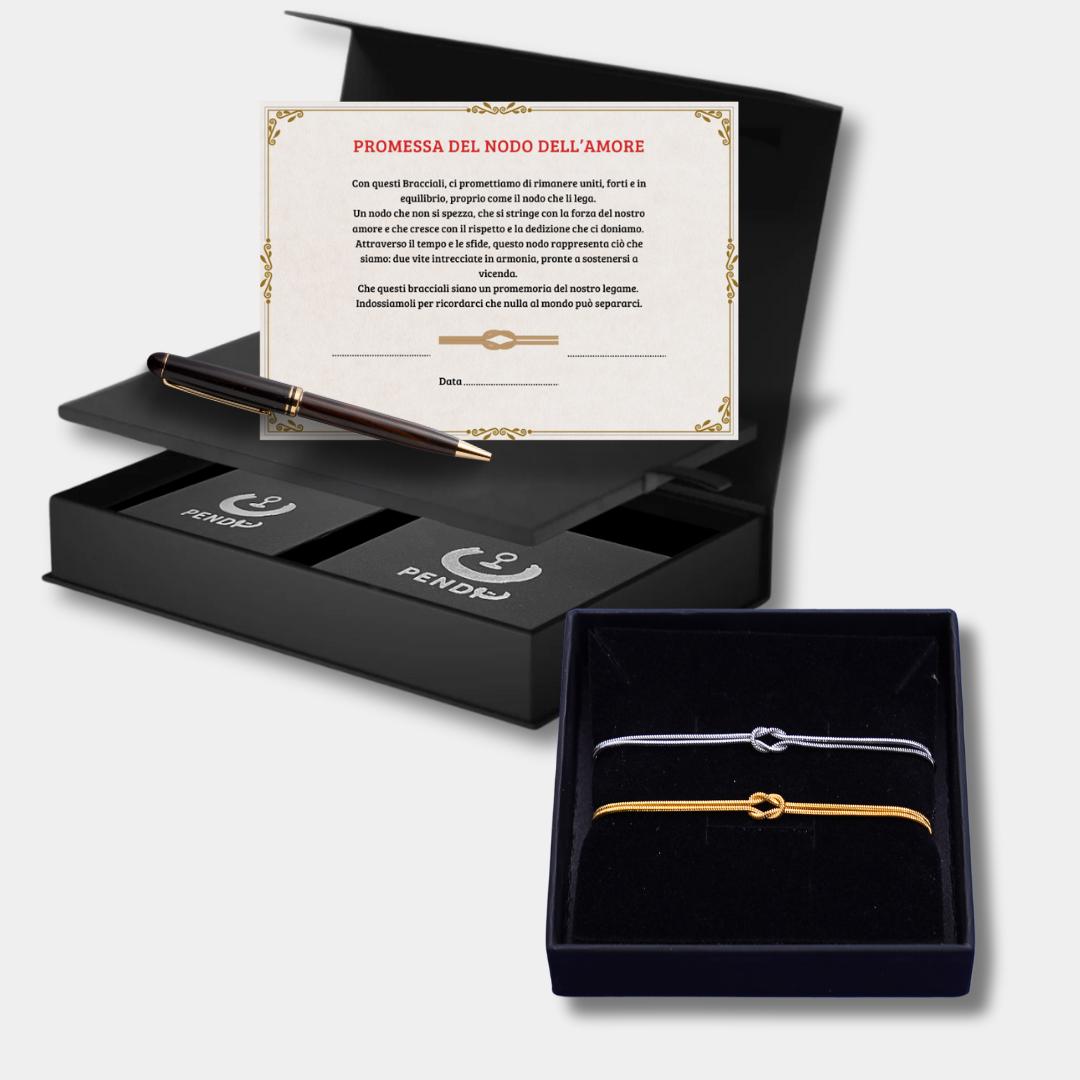 Paar von 2 Liebesknoten-Armbändern - Geschenkbox mit Versprechenszertifikat