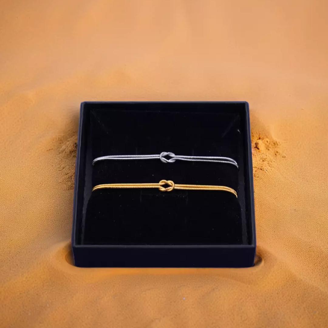 Paar von 2 Liebesknoten-Armbändern - Geschenkbox mit Versprechenszertifikat