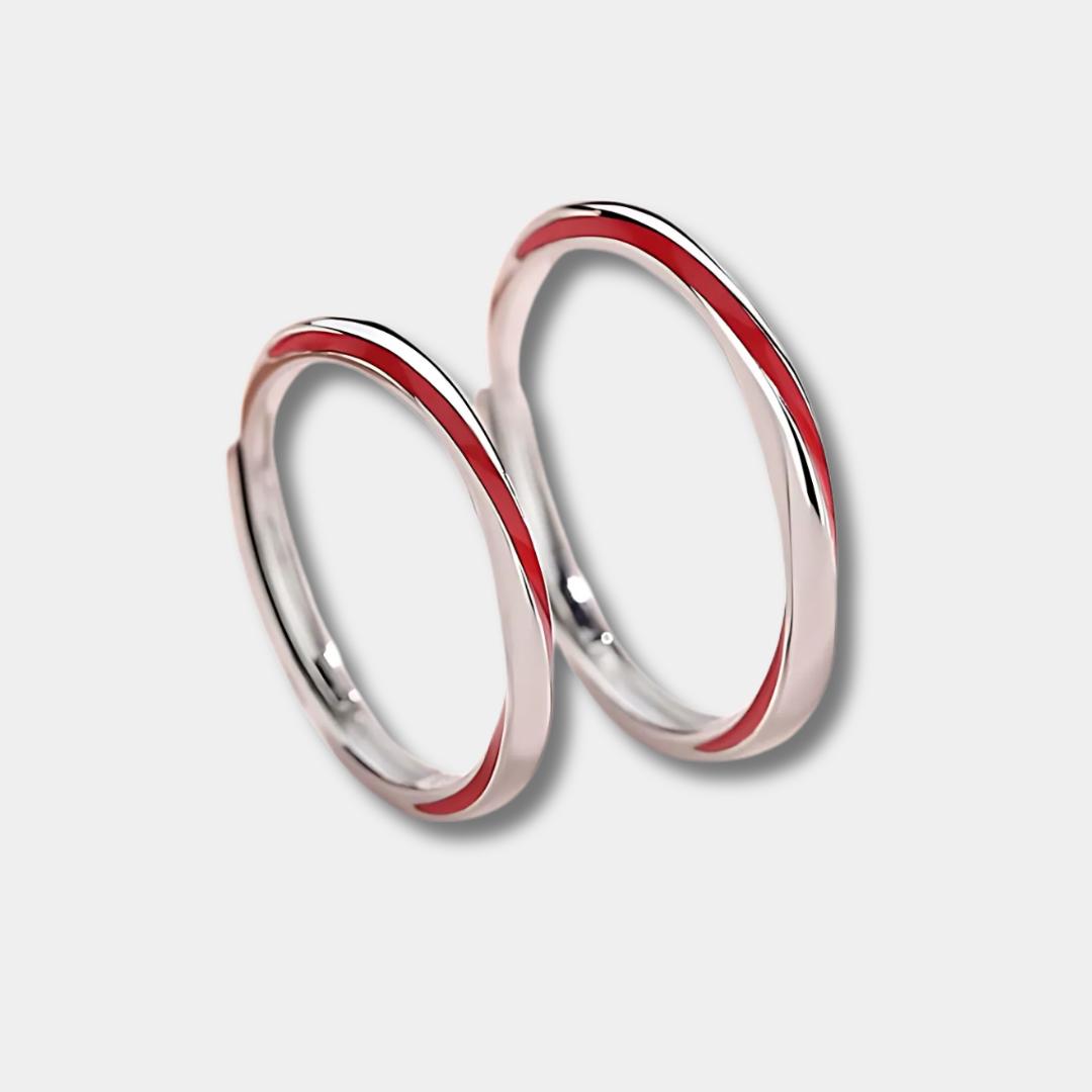 Coppia di Anelli "Filo Rosso" del Destino in Argento Sterling