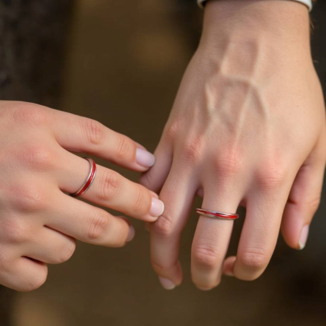Coppia di Anelli "Filo Rosso" del Destino in Argento Sterling