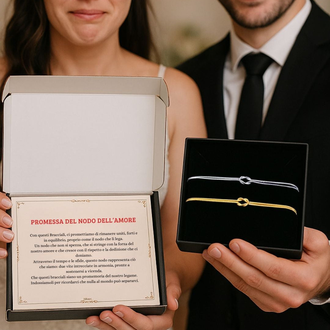 Paar von 2 Liebesknoten-Armbändern - Geschenkbox mit Versprechenszertifikat






