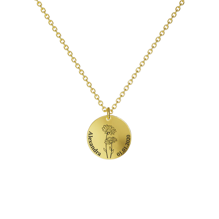Collar Flor de Nacimiento Personalizado con Grabado