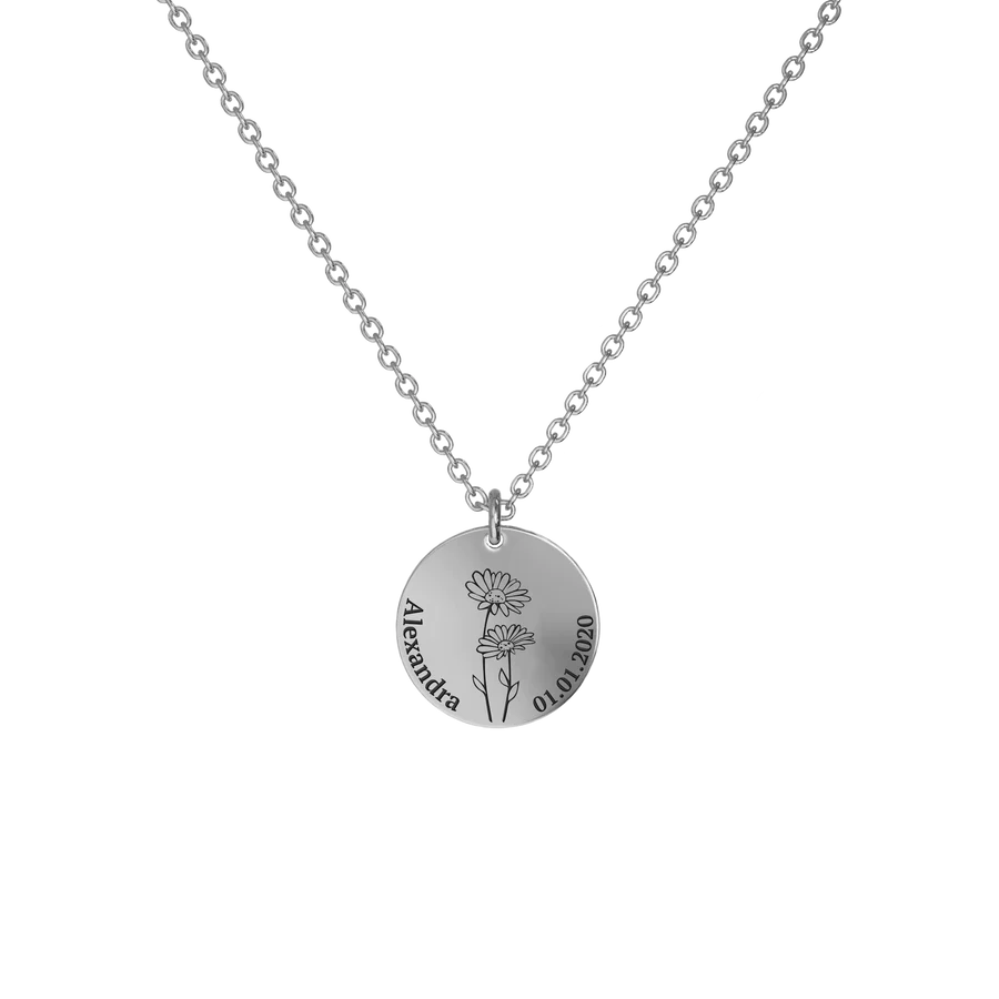 Personalisierte Geburtsblumen-Halskette mit Gravur
